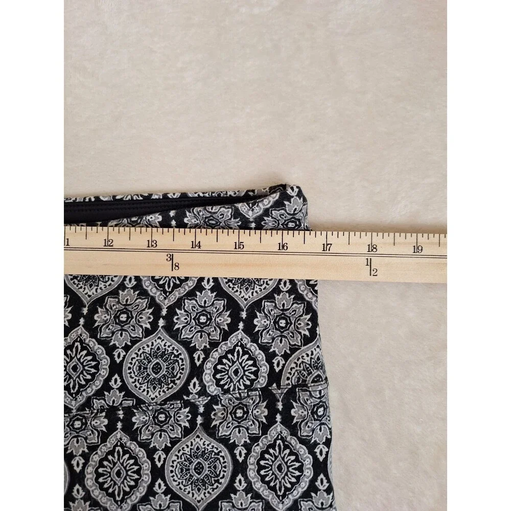 Suave Tummy Control Black White Paisley Print Women's Leggings XL Yoga Athletic